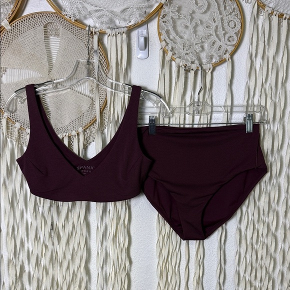 Spanx Burgundy T Top and High-Rise Bottoms Swim Bikini Set S/M - Picture 1 of 16